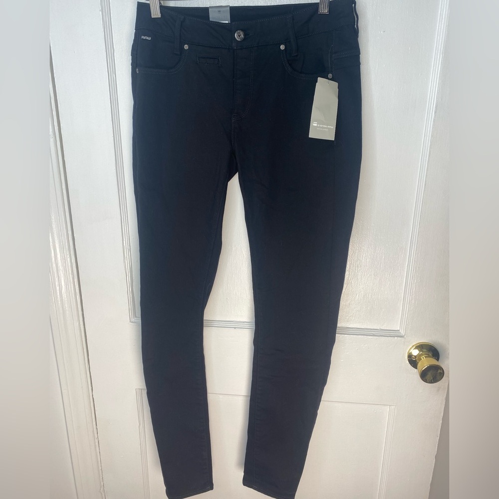 NWT G-Star Raw D-Staq Women's Dark Black Skinny Mid 5-Pocket Jeans